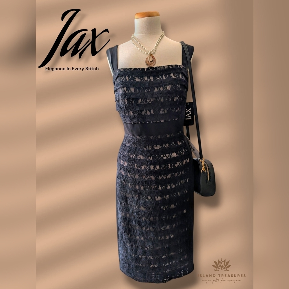 NWT JAX Black‎ Label Lace Bodycon Tiered Dress Women Size 12 Sleeveless Formal